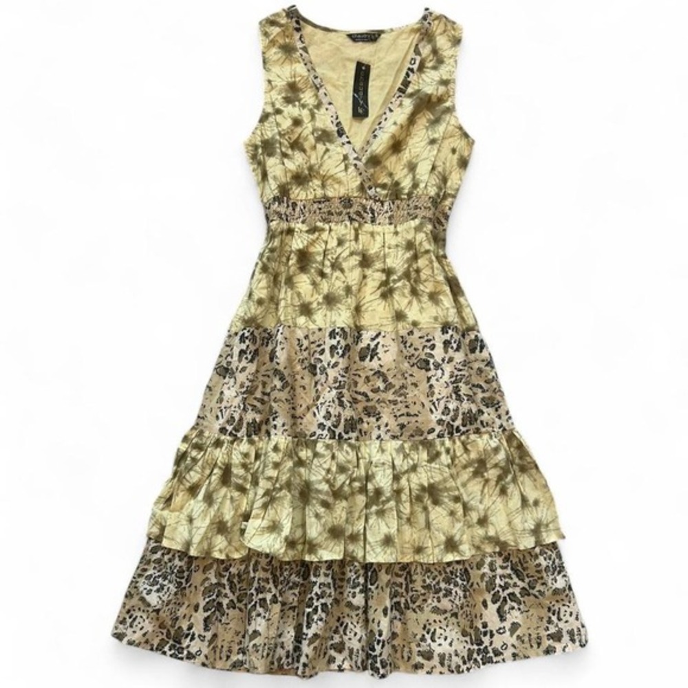 Animal print Boho cotton midi dress‎ small prairie cottage tyedye